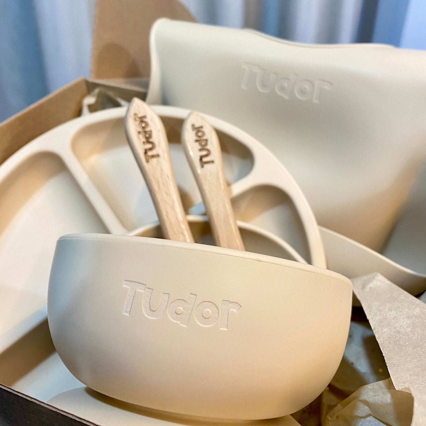 Set pentru Diversificare bebeluși - 5 Piese Silicon Alimentar - Beige