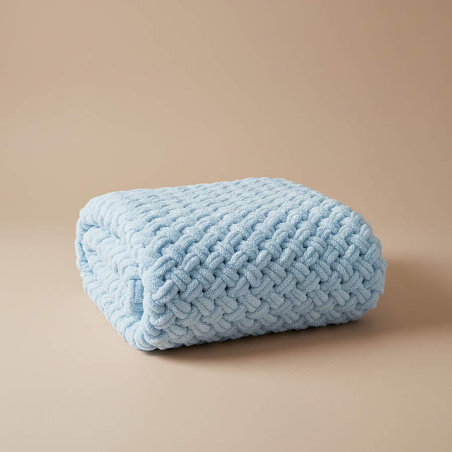 Pătură handmade Alize Puffy Bleu pentru bebeluși - 90cm x 90cm