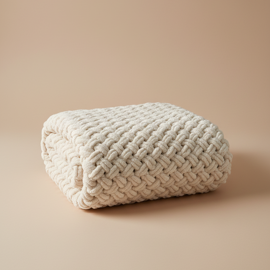 Pătură handmade Alize Puffy Bej pentru bebeluși - 90cm x 90cm