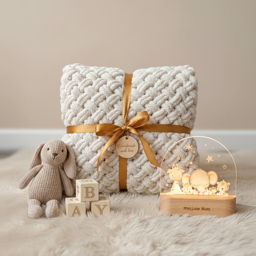 Set cadou pentru nou-născut - Pătură Alize Puffy & Lampă de veghe Safari