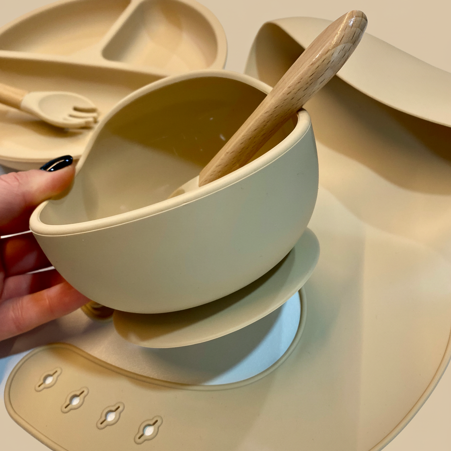 Set pentru Diversificare bebeluși - 5 Piese Silicon Alimentar - Beige