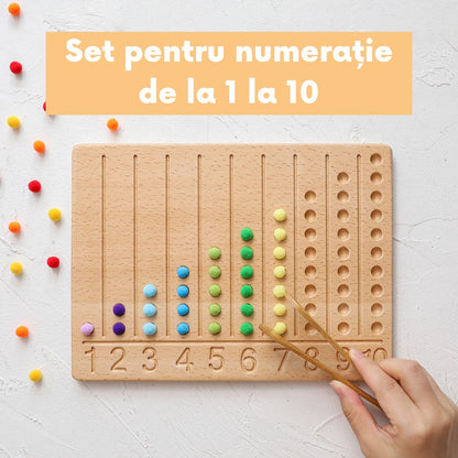 Joc educativ Montessori din lemn, set pentru numeratie de la 1 la 10