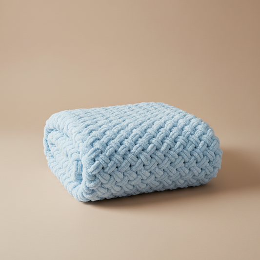 Pătură handmade Alize Puffy Bleu pentru bebeluși - 90cm x 90cm