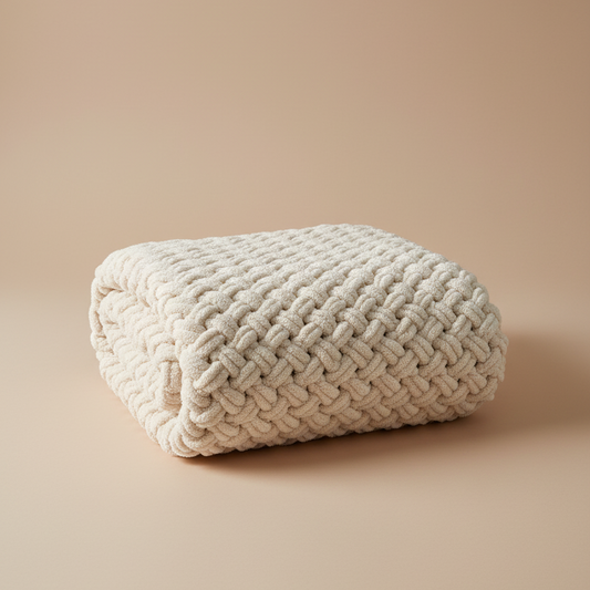 Pătură handmade Alize Puffy Bej pentru bebeluși - 90cm x 90cm