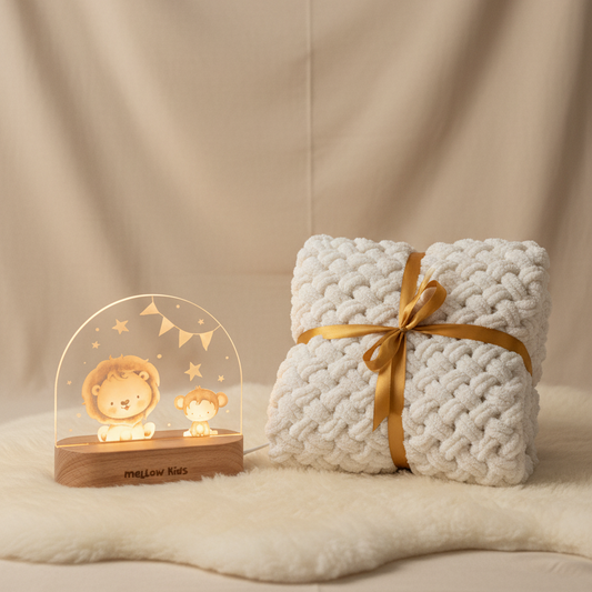 Set cadou pentru nou-născut - Pătură Alize Puffy & Lampă de veghe Leo&Mo