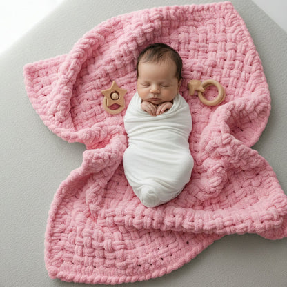Pătură handmade Alize Puffy Roz pentru bebeluși - 90cm x 90cm