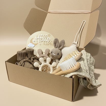 Set cadou “Hello World” pentru nou-născut - Baby Shower Gift 10 piese