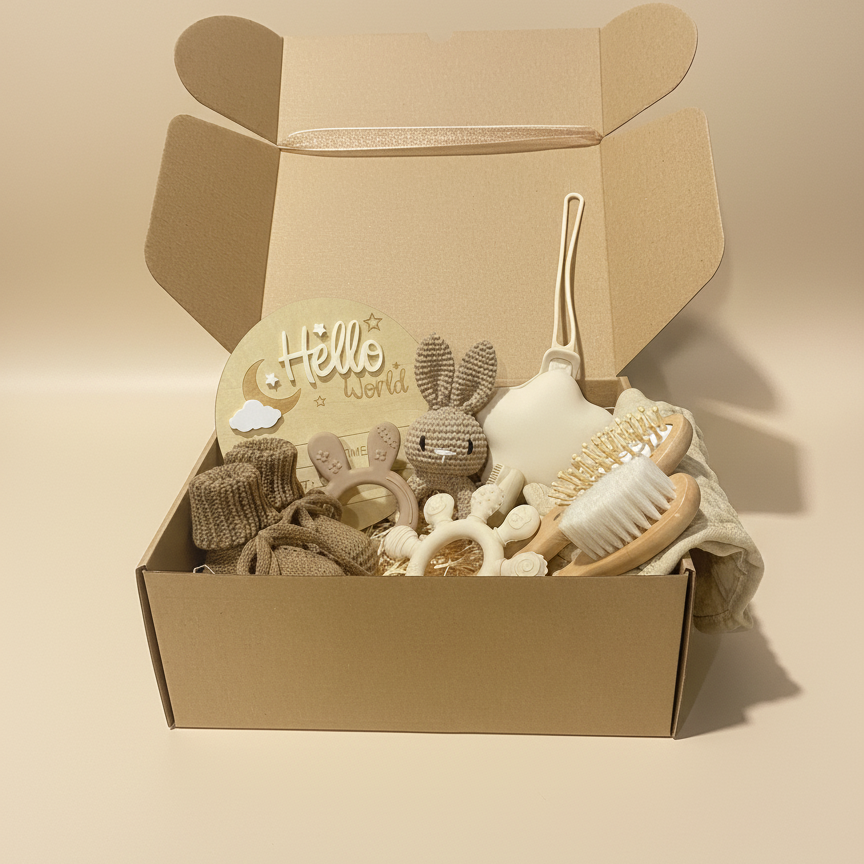 Set cadou “Hello World” pentru nou-născut - Baby Shower Gift 10 piese