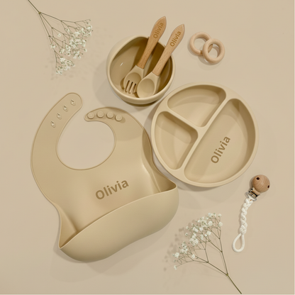 Set pentru Diversificare bebeluși - 5  Piese Silicon Alimentar - Beige